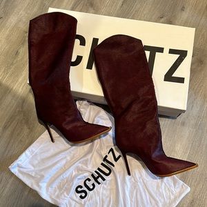 Rare rich burgundy calf hair SCHUTZ Maryana stiletto boot